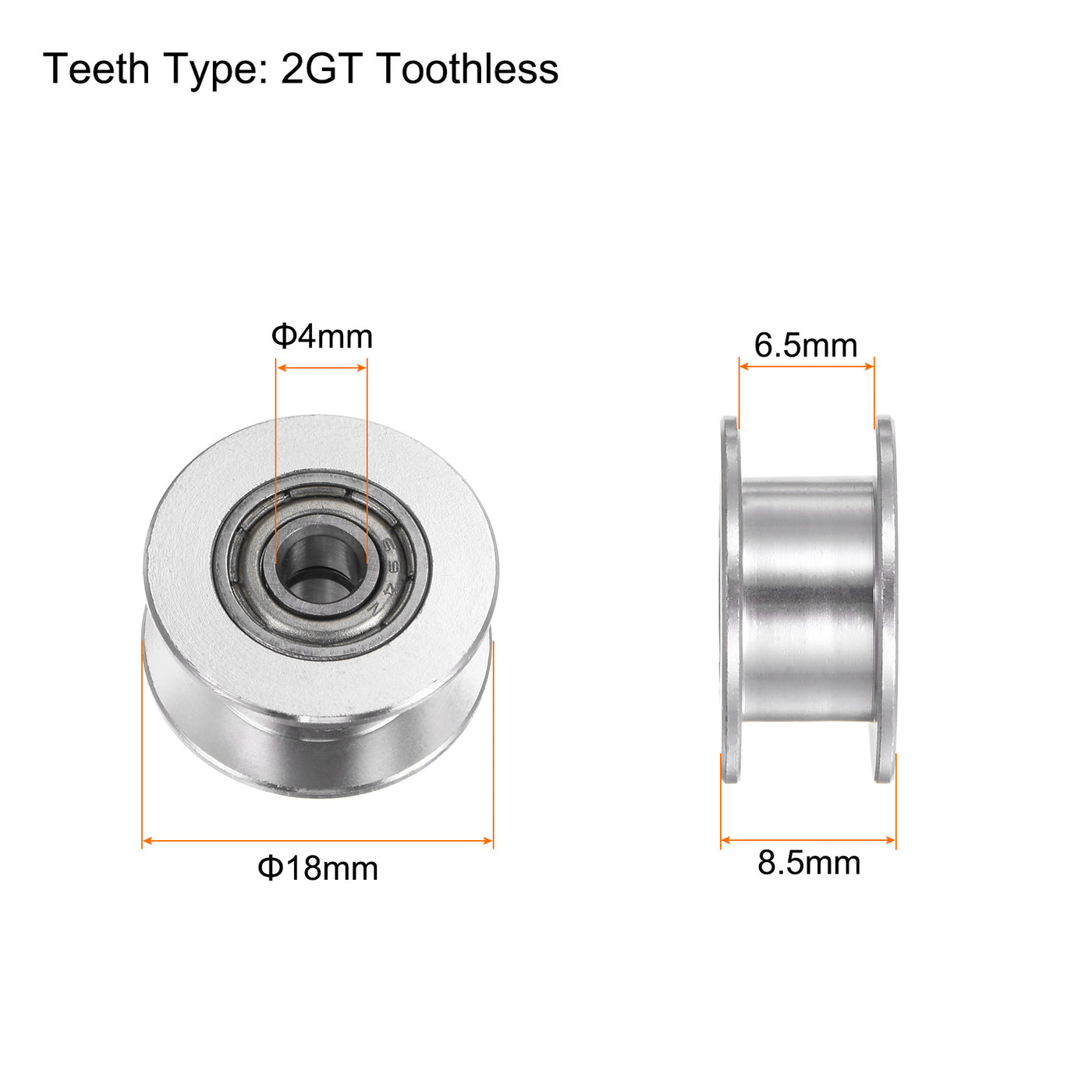 Harfington 2Stk 2GT Umlenkrolle 4mm Bohrung 18mm Durchm. Aluminum Zahnriemen Zahnlos für 6mm Breite Gürtel 3D Drucker CNC Maschine Zubehör Silberton