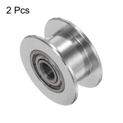 Harfington 2pcs 2GT Idler Pulley 4mm Bore 18mm Dia. 6mm Width Belt Toothless, Silver Tone