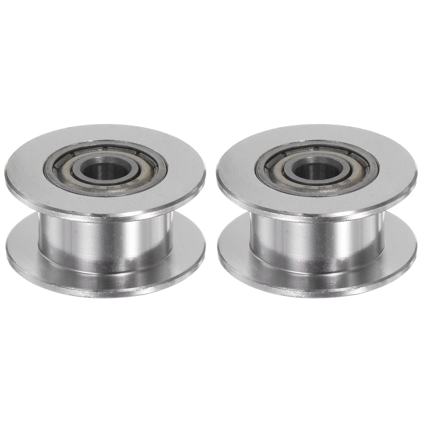 Harfington 2pcs 2GT Idler Pulley 4mm Bore 18mm Dia. 6mm Width Belt Toothless, Silver Tone