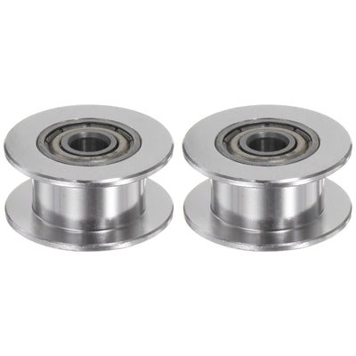 Harfington 2pcs 2GT Idler Pulley 4mm Bore 18mm Dia. 6mm Width Belt Toothless, Silver Tone