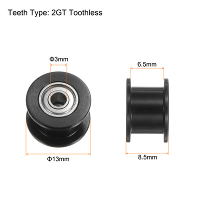 Harfington 2Stk 2GT Umlenkrolle 3mm Bohrung 13mm Durchm. Aluminum Zahnriemen Zahnlos für 6mm Breite Gürtel 3D Drucker CNC Maschine Zubehör Schwarz