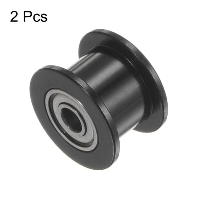 Harfington 2pcs 2GT Idler Pulley 3mm Bore 13mm Dia. 6mm Width Belt Toothless, Black