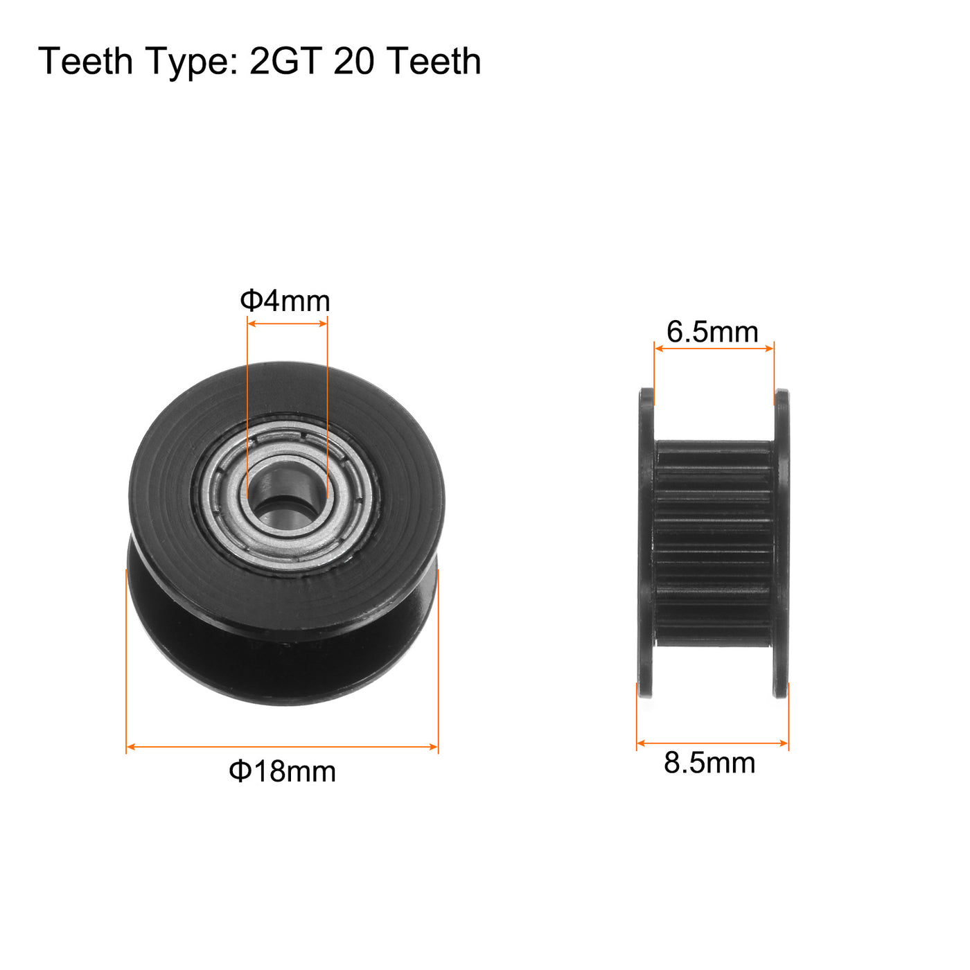 Harfington 2Stk 2GT Umlenkrolle 20 Zähne 4mm Bohrung 18mm Durchm. Aluminum Zahnriemen für 6mm Breite Gürtel 3D Drucker CNC Maschine Zubehör Schwarz