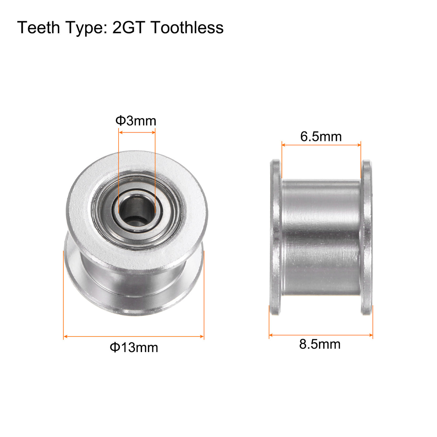 Harfington 5Stk 2GT Umlenkrolle 3mm Bohrung 13mm Durchm. Aluminum Zahnriemen Zahnlos für 6mm Breite Gürtel 3D Drucker CNC Maschine Zubehör Silberton