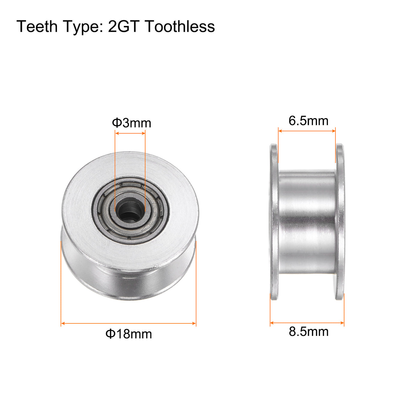 Harfington 5Stk 2GT Umlenkrolle 3mm Bohrung 18mm Durchm. Aluminum Zahnriemen Zahnlos für 6mm Breite Gürtel 3D Drucker CNC Maschine Zubehör Silberton