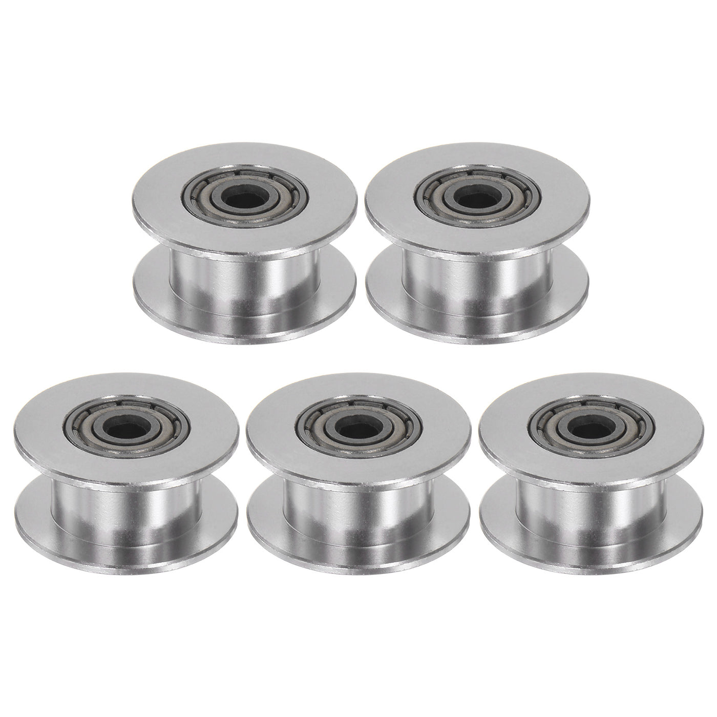 Harfington 5pcs 2GT Idler Pulley 3mm Bore 18mm Dia. 6mm Width Belt Toothless, Silver Tone