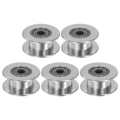 Harfington 5pcs 2GT Idler Pulley 3mm Bore 18mm Dia. 6mm Width Belt Toothless, Silver Tone