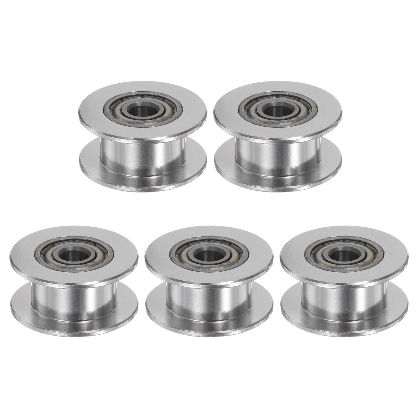 Harfington 5pcs 2GT Idler Pulley 4mm Bore 18mm Dia. 6mm Width Belt Toothless, Silver Tone