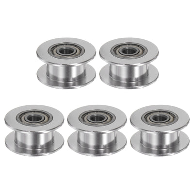 Harfington 5pcs 2GT Idler Pulley 4mm Bore 18mm Dia. 6mm Width Belt Toothless, Silver Tone