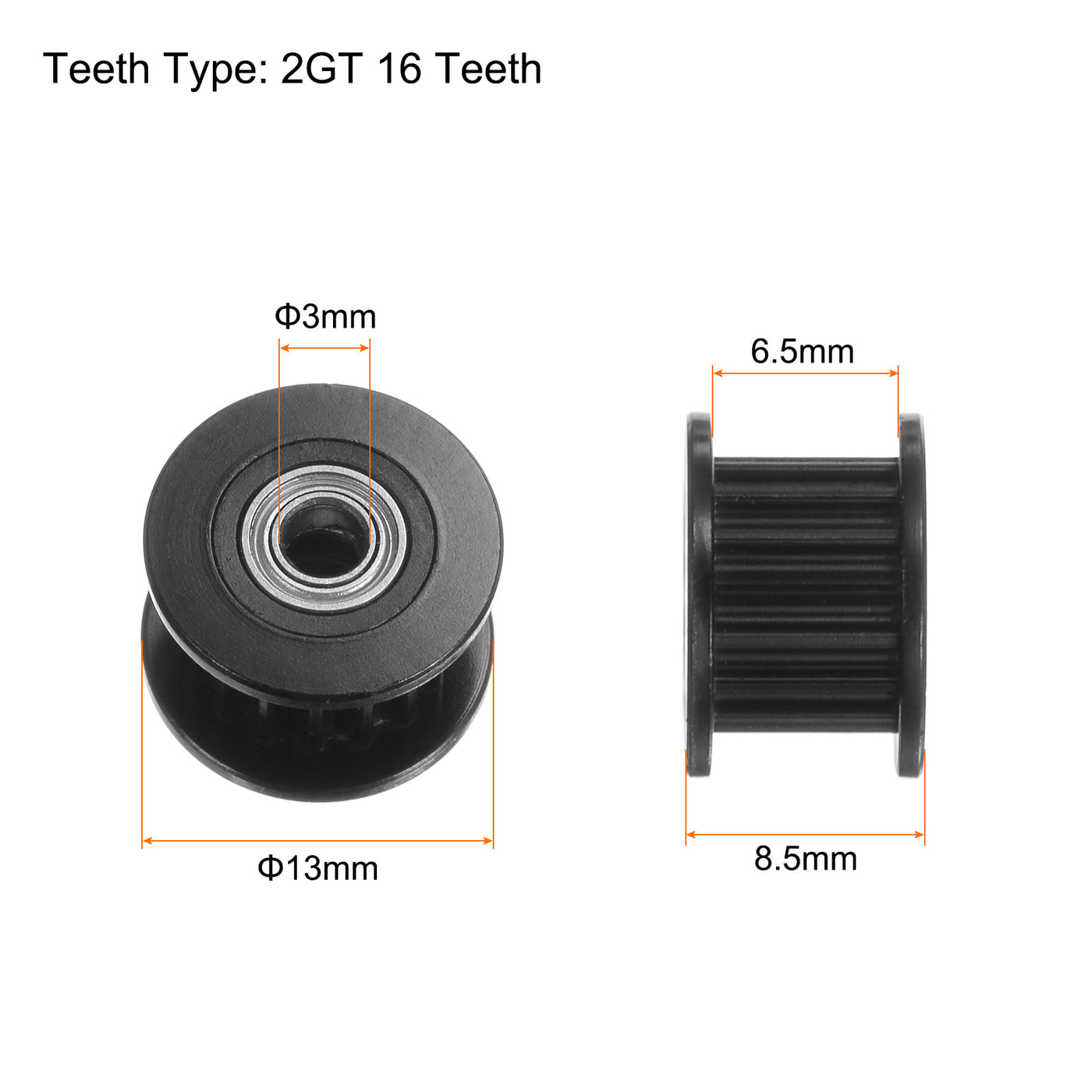 Harfington 5Stk 2GT Umlenkrolle 16 Zähne 3mm Bohrung 13mm Durchm. Aluminum Zahnriemen für 6mm Breite Gürtel 3D Drucker CNC Maschine Zubehör Schwarz