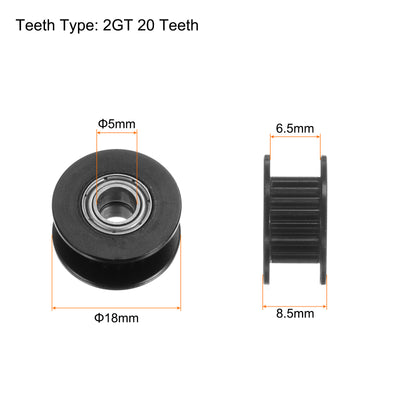 Harfington 5Stk 2GT Umlenkrolle 20 Zähne 5mm Bohrung 18mm Durchm. Aluminum Zahnriemen für 6mm Breite Gürtel 3D Drucker CNC Maschine Zubehör Schwarz