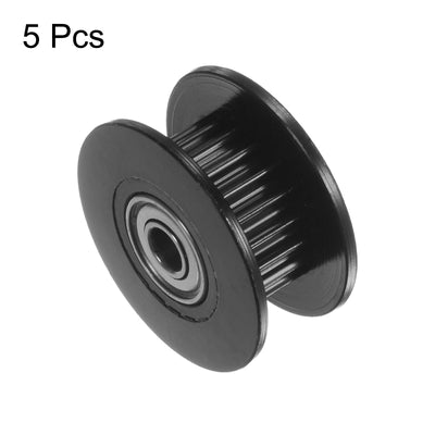 Harfington 5pcs 2GT Idler Pulley 20 Teeth 3mm Bore 18mm Dia. 6mm Width Belt, Black