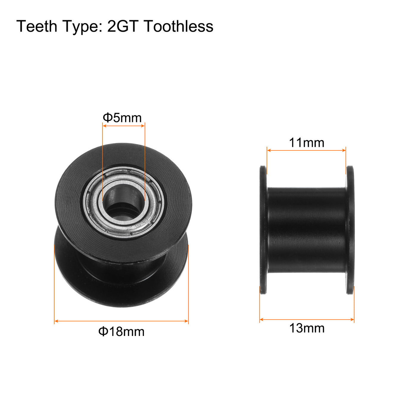 Harfington 5Stk 2GT Umlenkrolle 5mm Bohrung 18mm Durchm. Aluminum Zahnriemen Zahnlos für 11mm Breite Gürtel 3D Drucker CNC Maschine Zubehör Schwarz