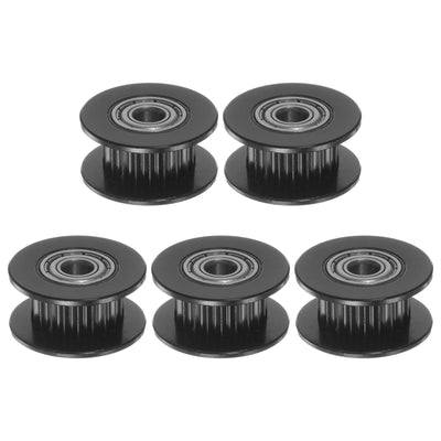 Harfington 5pcs 2GT Idler Pulley 20 Teeth 4mm Bore 18mm Dia. 6mm Width Belt, Black