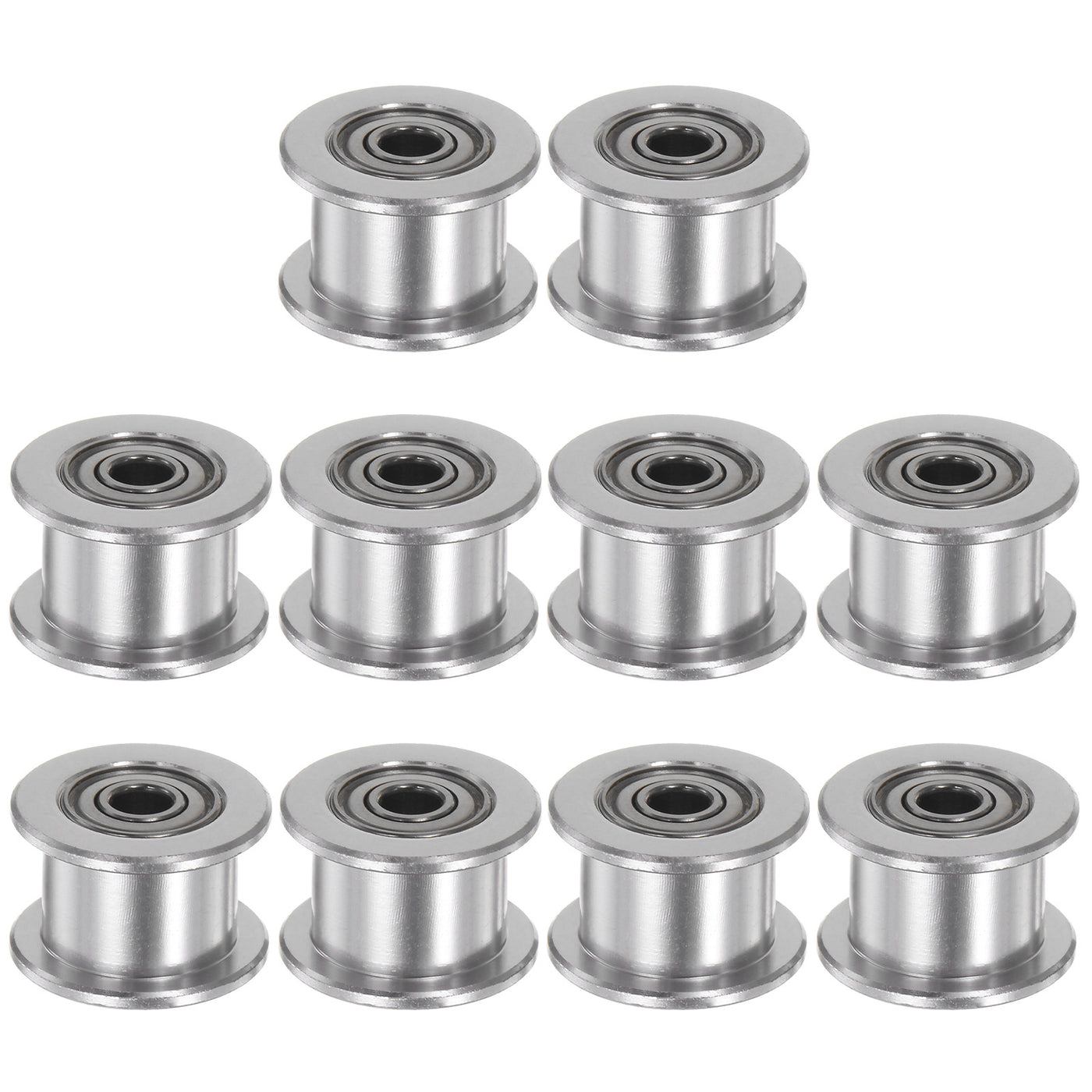 Harfington 10pcs 2GT Idler Pulley 3mm Bore 13mm Dia. 6mm Width Belt Toothless, Silver Tone