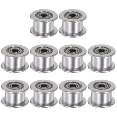 Harfington 10pcs 2GT Idler Pulley 3mm Bore 13mm Dia. 6mm Width Belt Toothless, Silver Tone