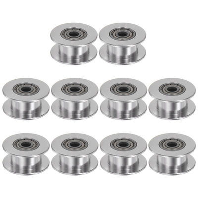 Harfington 10pcs 2GT Idler Pulley 3mm Bore 18mm Dia. 6mm Width Belt Toothless, Silver Tone