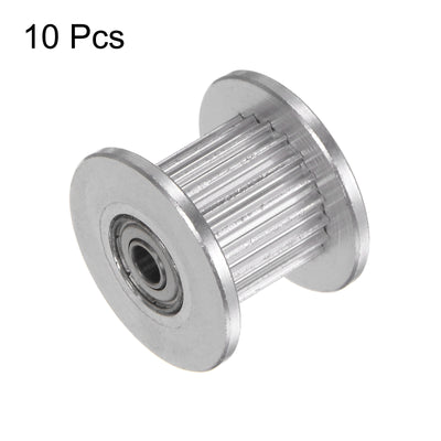 Harfington 10pcs 2GT Idler Pulley 20 Teeth 3mm Bore 18mm Dia. 10mm Width Belt, Silver Tone