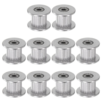 Harfington 10pcs 2GT Idler Pulley 20 Teeth 3mm Bore 18mm Dia. 10mm Width Belt, Silver Tone