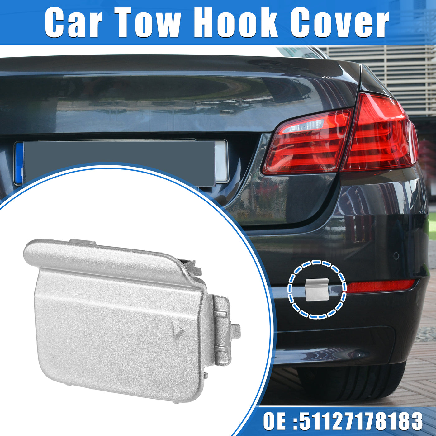 VekAuto Car Towing Tow Eye Hook Cover Cap Compatible for BMW 550i 528i 535i 2008-2010, Durable Plastic Silver Tone Rear Bumper