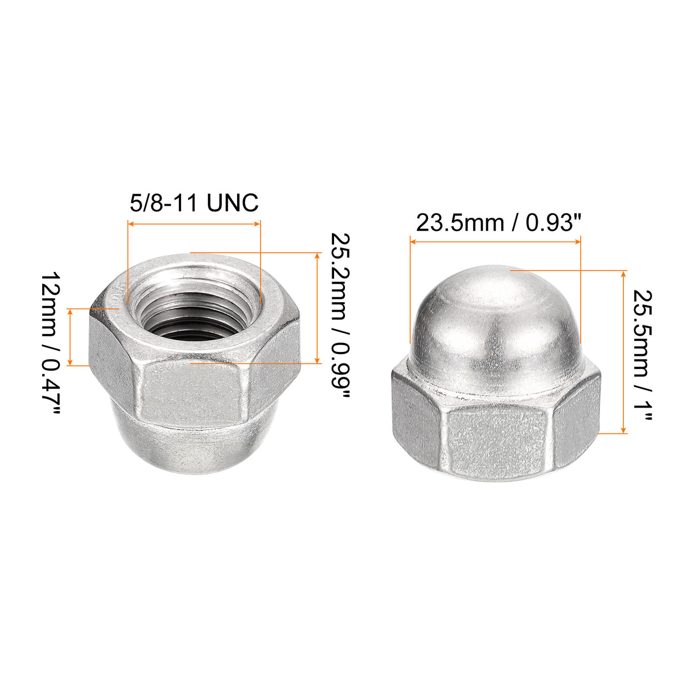 uxcell Uxcell 5/8-11 Eichelkappe Muttern 5Stk - 304 Edelstahl Hardware Muttern Eichel Sechskant Hut Hutmuttern für Befestigungen (Silber)