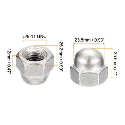 Harfington Uxcell 5/8-11 Eichelkappe Muttern 5Stk - 304 Edelstahl Hardware Muttern Eichel Sechskant Hut Hutmuttern für Befestigungen (Silber)