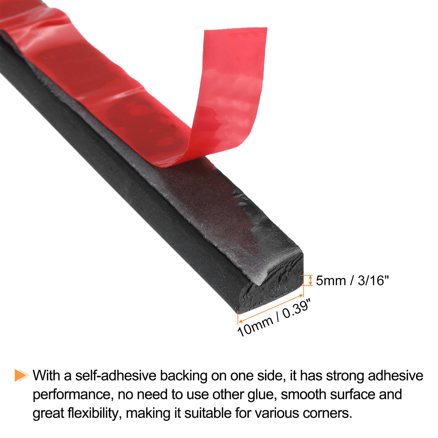 uxcell Uxcell 0.4"W x 3/16"T x 16'L Adhesive Rubber Strips Solid Neoprene Rubber Strips Sheet