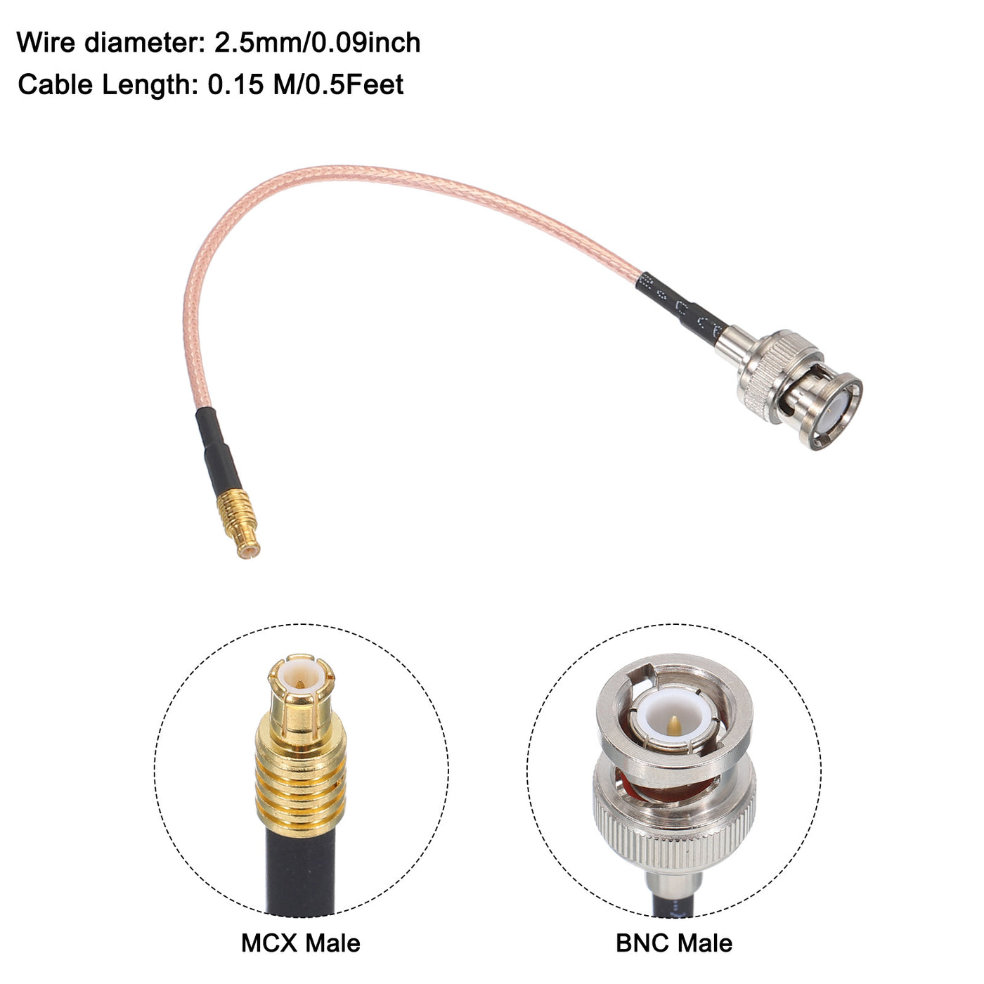 uxcell Uxcell RG316 Coaxial Cables BNC Male to MCX Male with Adapter Low Loss RF Coaxial Cable 0.5FT Orange 2Pcs