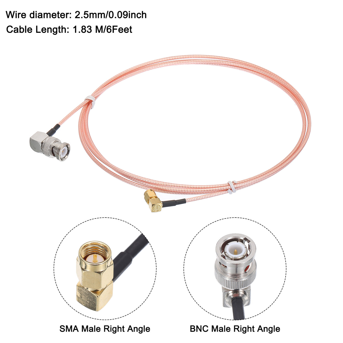 uxcell Uxcell RG316 Coaxial Cables SMA Male Right Angle to BNC Male Right Angle with Adapter Low Loss RF Coaxial Cable 6FT Orange 1Pcs