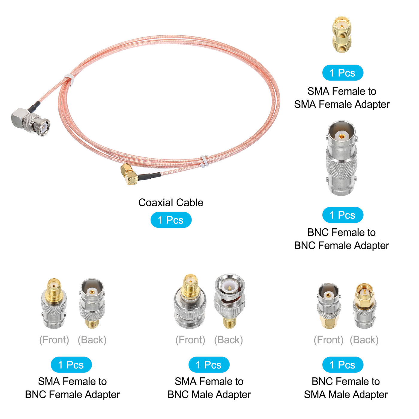 uxcell Uxcell RG316 Coaxial Cables SMA Male Right Angle to BNC Male Right Angle with Adapter Low Loss RF Coaxial Cable 6FT Orange 1Pcs