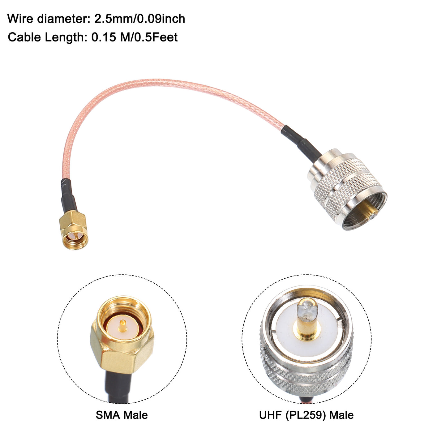 Harfington RG316 Coaxial Cables SMA Male to UHF Male with Adapter Low Loss RF Coaxial Cable