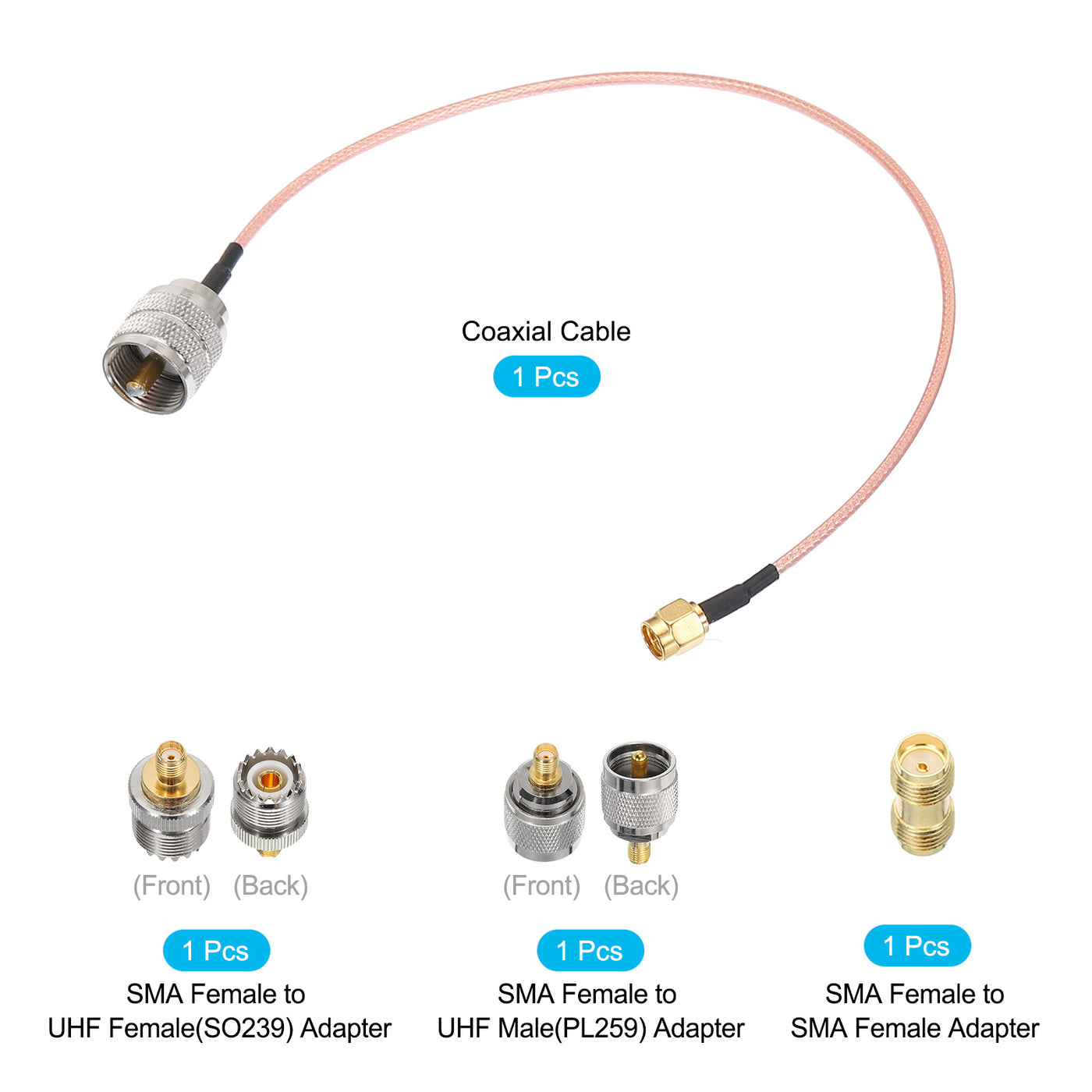 Harfington RG316 Coaxial Cables SMA Male to UHF Male with Adapter Low Loss RF Coaxial Cable