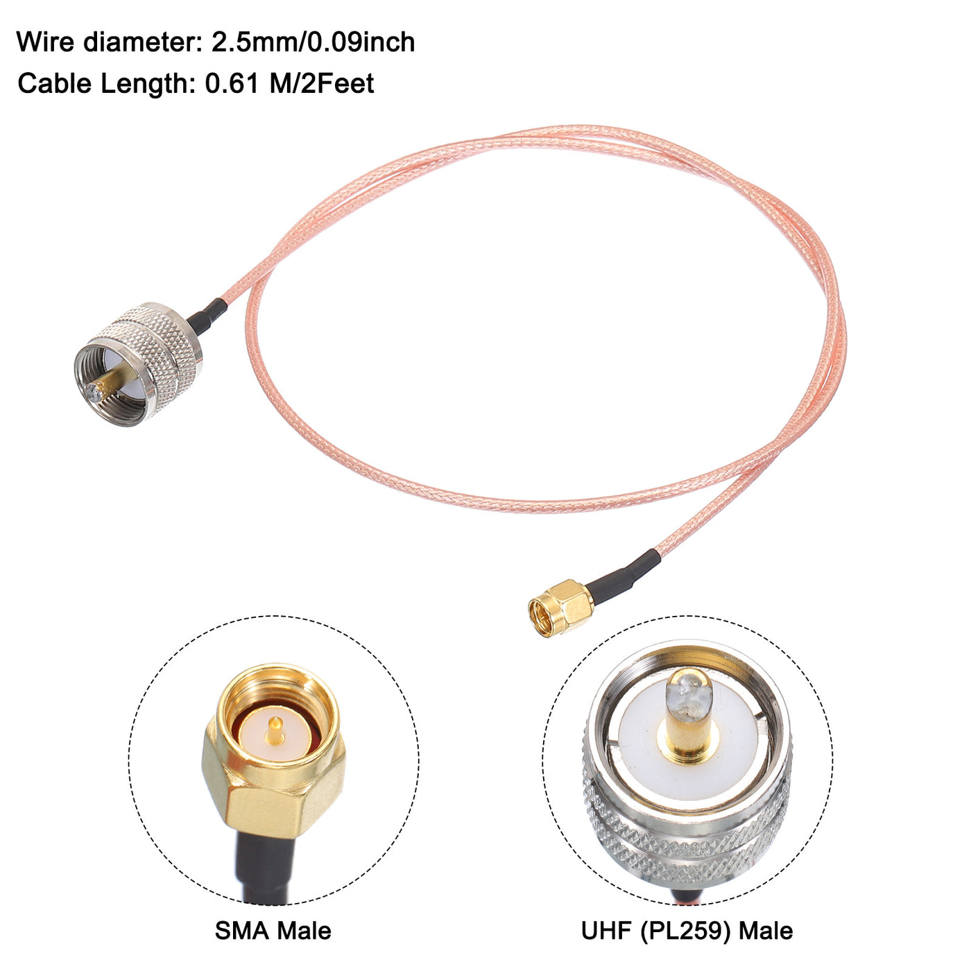 Harfington RG316 Coaxial Cables SMA Male to UHF Male with Adapter Low Loss RF Coaxial Cable