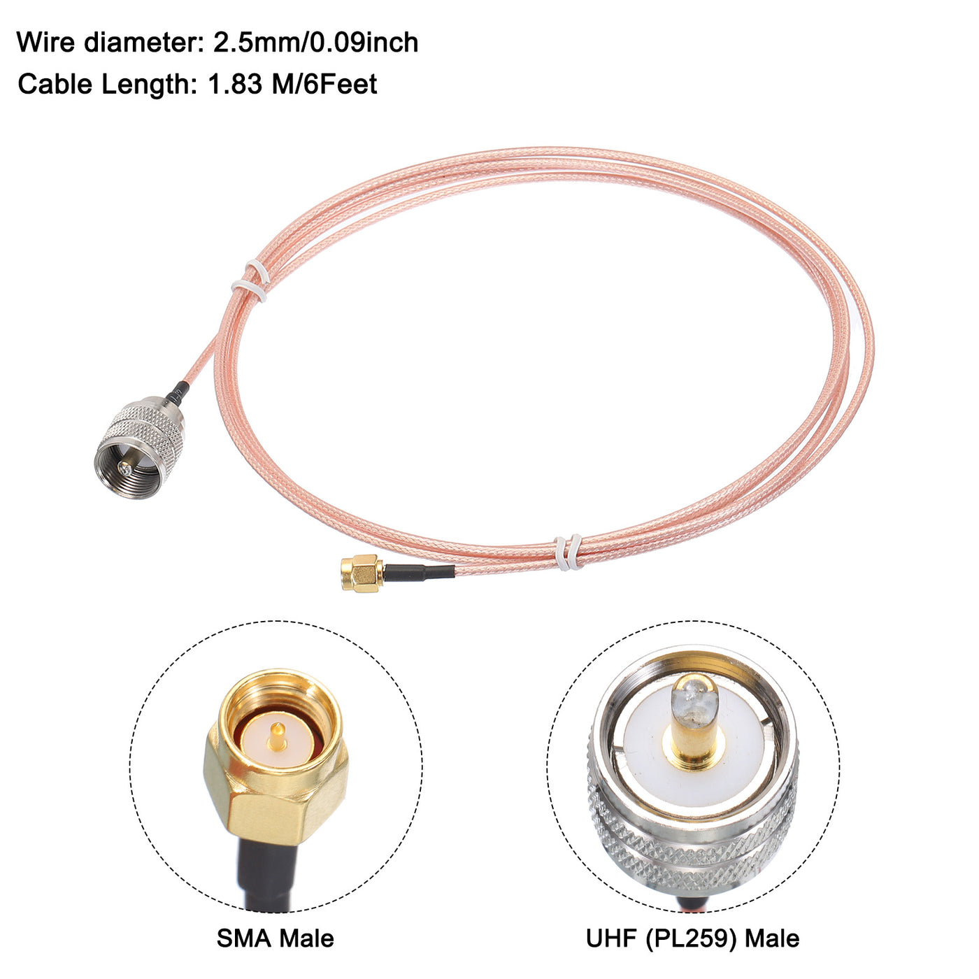 Harfington RG316 Coaxial Cables SMA Male to UHF Male with Adapter Low Loss RF Coaxial Cable