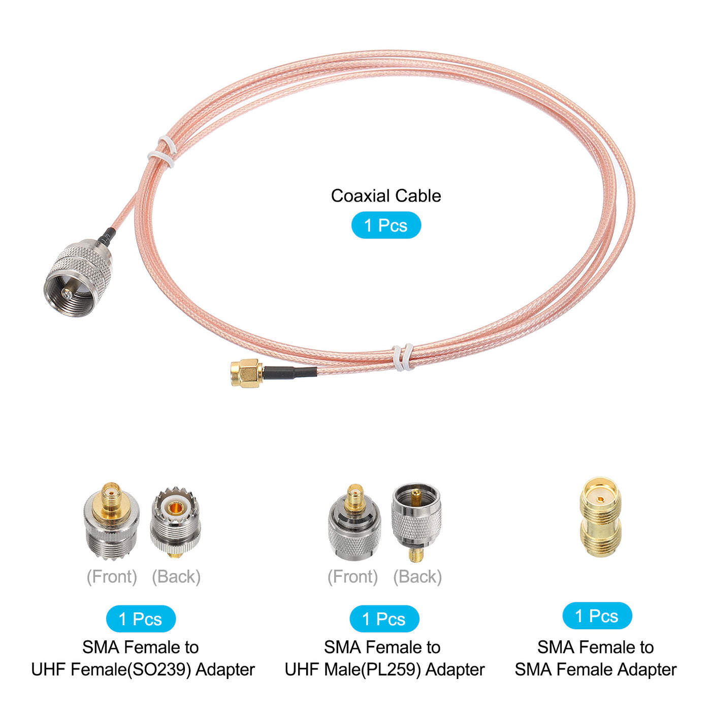 Harfington RG316 Coaxial Cables SMA Male to UHF Male with Adapter Low Loss RF Coaxial Cable