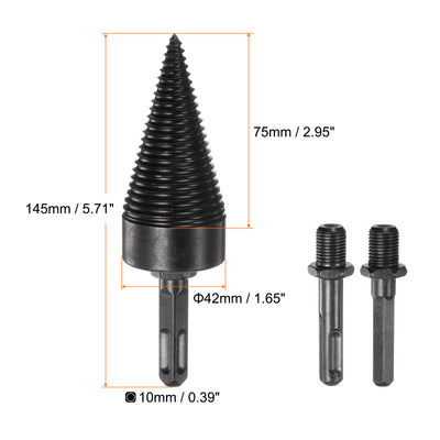 Harfington 7pcs 42mm Firewood Drill Bit Wood Log Splitter Drill, Square Hex Round Shank