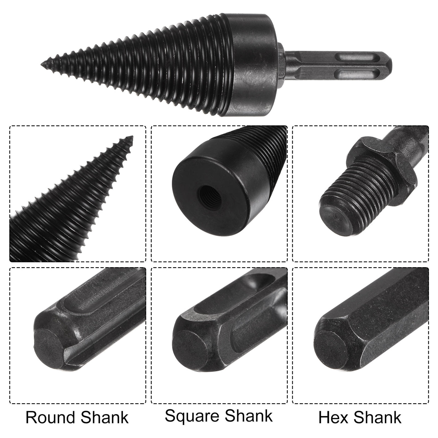 Harfington 7pcs 42mm Firewood Drill Bit Wood Log Splitter Drill, Square Hex Round Shank