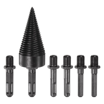 Harfington 7pcs 42mm Firewood Drill Bit Wood Log Splitter Drill, Square Hex Round Shank