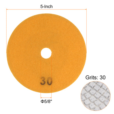 Harfington 5pcs 5-Inch Grit 30 Diamond Polishing Pads Wet/Dry for Stone Concrete Marble