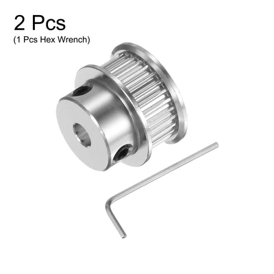 Harfington 2Stk 2GT Umlenkrolle 30 Zähne 5mm Bohrung 21.5mm Durchm. Aluminum Zahnriemen mit 2mm Sechskant Schlüssel für 6mm Breite Gürtel 3D Drucker CNC Maschine Zubehör Silberton