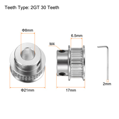 Harfington 2pcs 2GT Idler Pulley 30T 8mm Bore 21mm Dia.6mm Width Belt with 2mm Spanner