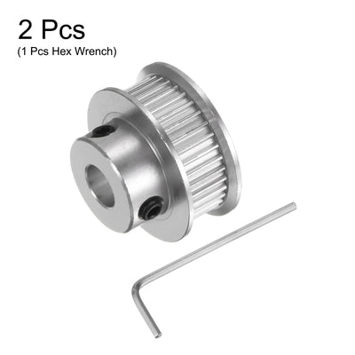 Harfington 2Stk 2GT Umlenkrolle 36 Zähne 6.35mm Bohrung 25.5mm Durchm. Aluminum Zahnriemen mit 2mm Sechskant Schlüssel für 6mm Breite Gürtel 3D Drucker CNC Maschine Zubehör Silberton