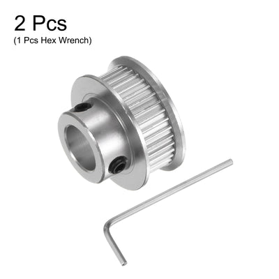 Harfington 2Stk 2GT Umlenkrolle 36 Zähne 10mm Bohrung 25.5mm Durchm. Aluminum Zahnriemen mit 2mm Sechskant Schlüssel für 6mm Breite Gürtel 3D Drucker CNC Maschine Zubehör Silberton