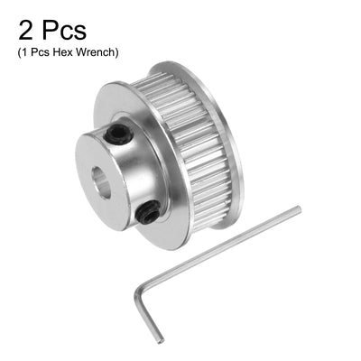 Harfington 2Stk 2GT Umlenkrolle 40 Zähne 5mm Bohrung 30mm Durchm. Aluminum Zahnriemen mit 2mm Sechskant Schlüssel für 6mm Breite Gürtel 3D Drucker CNC Maschine Zubehör Silberton