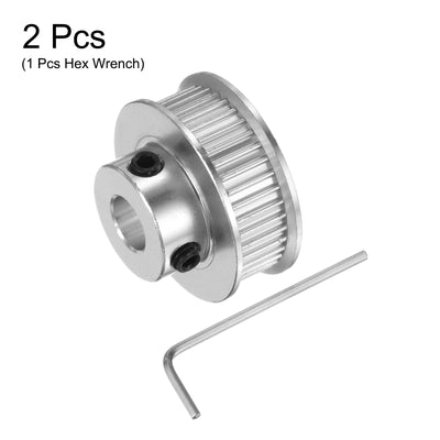 Harfington 2Stk 2GT Umlenkrolle 40 Zähne 6.35mm Bohrung 27mm Durchm. Aluminum Zahnriemen mit 2mm Sechskant Schlüssel für 6mm Breite Gürtel 3D Drucker CNC Maschine Zubehör Silberton