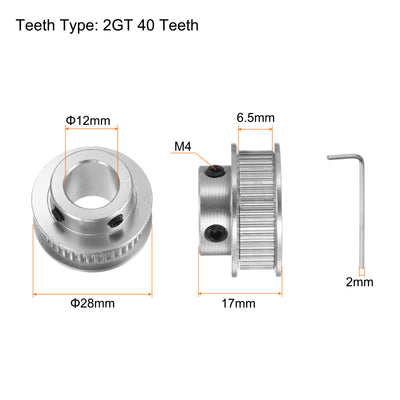 Harfington 2Stk 2GT Umlenkrolle 40 Zähne 10mm Bohrung 28mm Durchm. Aluminum Zahnriemen mit 2mm Sechskant Schlüssel für 6mm Breite Gürtel 3D Drucker CNC Maschine Zubehör Silberton