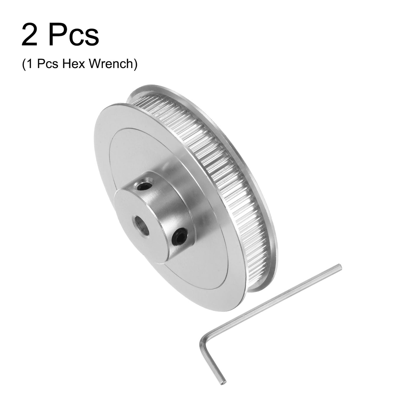 Harfington 2Stk 2GT Umlenkrolle 80 Zähne 5mm Bohrung 55mm Durchm. Aluminum Zahnriemen mit 2mm Sechskant Schlüssel für 6mm Breite Gürtel 3D Drucker CNC Maschine Zubehör Silberton