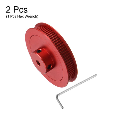 Harfington 2pcs 2GT Idler Pulley 80T 5mm Bore 55mm Dia.6mm Width Belt with 2mm Spanner, Red