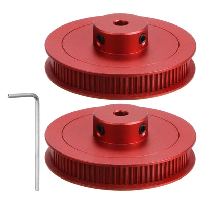 Harfington 2pcs 2GT Idler Pulley 80T 5mm Bore 55mm Dia.6mm Width Belt with 2mm Spanner, Red