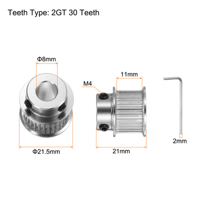 Harfington 2pcs 2GT Idler Pulley 30T 8mm Bore 21.5mm Dia.10mm Width Belt with 2mm Spanner